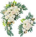 Pack of 2 Wedding Arch Decorations Artificial Hanging Flowers Floral Swag for Wedding Welcome Sign Backdrop Balloon Arch Home Party Bridal Ceremony Reusable(White)