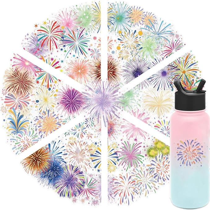 50PCS Transparent Cartoon Watercolor Firework Stickers for Teens Adult, Waterproof PET Decals for Scrapbooking Journal, DIY Craft Decor for Water Bottles, Laptops,Party Supplies & Gift Wrapping
