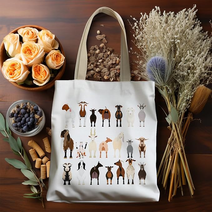 Canvas Tote Bag - Breeds of Goats Tote for Women, Animal Lover's Gift, Funny Goat Gift, Reusable Shopping Bag