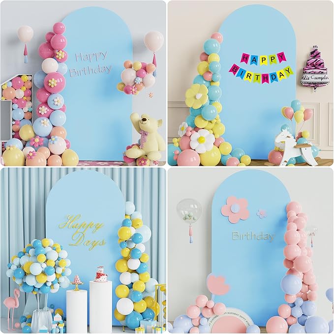 Wokceer 6.6FT Wedding Arch Cover Spandex Fitted Wedding Arch Stand Covers Round Top Chiara Arch Backdrop Cover for Birthday Party Ceremony Banquet Decoration Dusty Blue