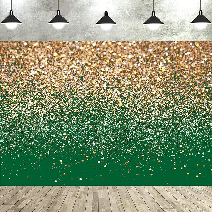 10x8ft Green and Gold Backdrop Golden Spots Backdrop for Photography Vintage Astract Background for Family Birthday Party Newborn Studio Props
