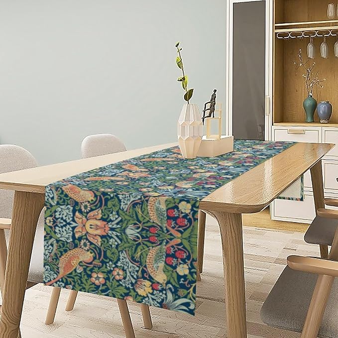 William Morris Floral Table Runner, Vintage Flowers Green Botanical Printed Table Runner for Home Kitchen Dining Table Decoration,13x120 Inch