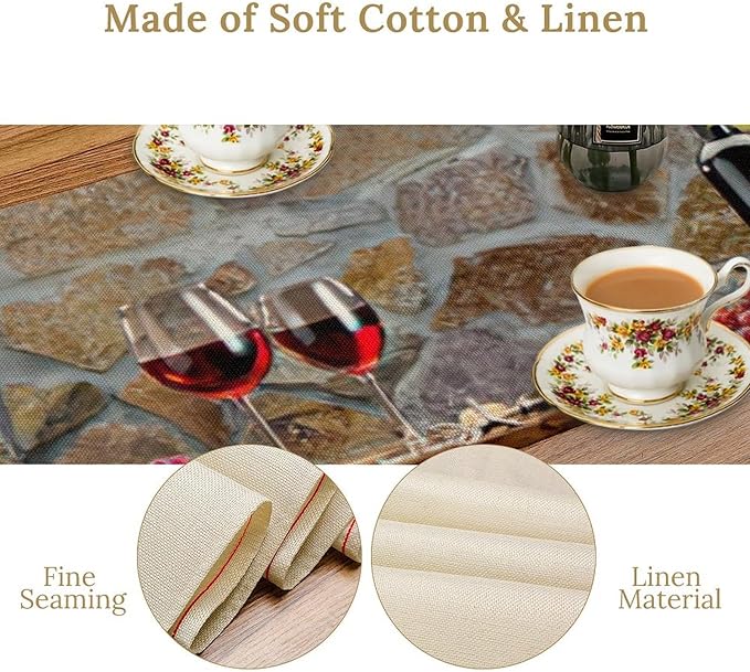 Red Wine Table Runner Wine Grape Alcohol Fruit Vintage Barrel Dinner Runner for Farmhouse Cabin Home Kitchen Dining Holiday Wedding Party Dining Decor 13x70in