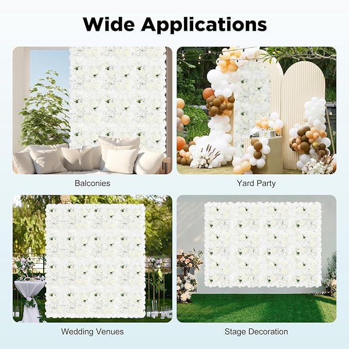 12PC Artificial Flower Wall Panel Wedding Backdrop, Silk Rose Flowers Wall Backdrops Floral Panels, Flower Wall Set Rose Mat for Party Wedding Background Decor