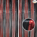 BRAVESHINE Tinsel Photo Backdrop Curtains - 2 Pack 3.2x8.2ft Black Red Foil Fringe Streamer Curtain for Christmas/New Years/Birthdays/Bachelorette/Home/Office/Indoor/Outdoor Party Supplies Decorations