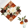 FANKO Artificial Flowers Brown Rose, Mixed Fake Silk Flowers Combo Cream White Rose White Dahlia Orange Ranunculus Vintage Style for DIY Wedding Bridal Bouquets, Home Decor