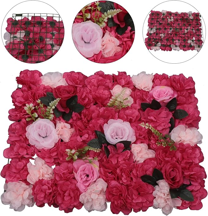 LOYALHEARTDY 12 Pack Artificial Flower Wall Panels 24" x 16" Flower Wall Panel Wall Backdrop Faux Hydrangea and Rose Flower Backdrop Panels for Flower Wall Decor Wedding Party Event Decoration
