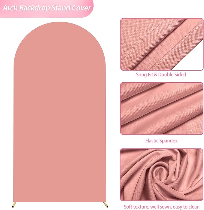Wokceer 6.6FT Wedding Arch Cover Spandex Fitted Wedding Arch Stand Covers Round Top Chiara Arch Backdrop Cover for Birthday Party Ceremony Banquet Decoration Dusty Rose