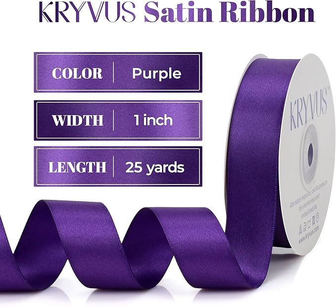 Purple Satin Ribbon, Double Faced 1 Inch X 25 Yards Purple Ribbon, Premium Satin Ribbon for Gift Wrapping, Crafts, Hair Bow Making, Sewing, Flower Bouquet, Wedding Party Decor