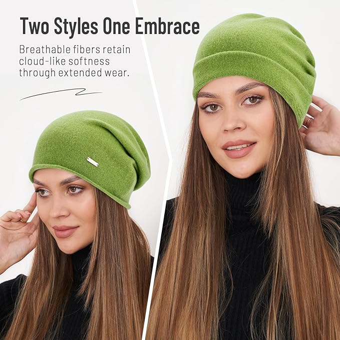 100% Wool Slouchy Beanie, Warm Beanie Hats for Women Breathable Knitting Skull Beanies Cap for Spring Fall Winter