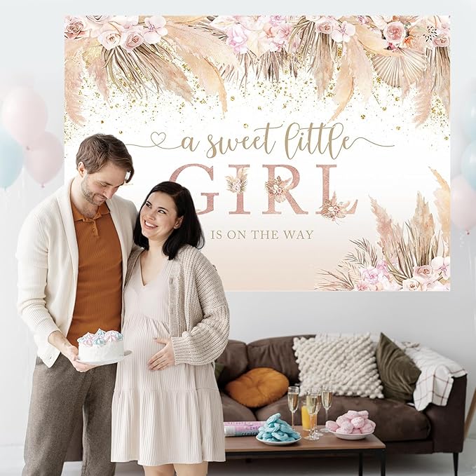 Mocsicka Boho Hello Baby Backdrop Boho Chic Pink Flowers Baby Shower Background A Sweet Little Girl is on The Way Party Cake Table Decorations Photo Booth (7x5ft)