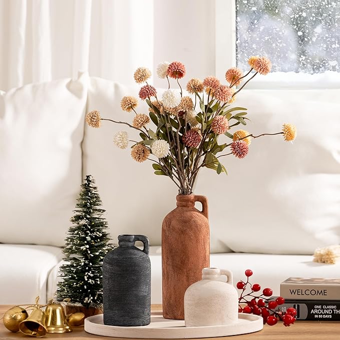 Ceramic Vase Home Table Decor - Flower Vase Set of 3 Living Room Kitchen Decorations Farmhouse Modern Rustic Vases Decorative Centerpiece for Shelf Bedroom Office Bathroom Dining Coffee Desk