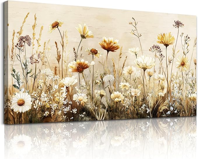 hyidecorart Large Flower Wall Art for Living Room Botanical Farmhouse Wall Decor Nature Abstract Picture for Bedroom Office Elegant Floral Canvas Prints Artwork Home Decorations Ready to Hang 30"X60"