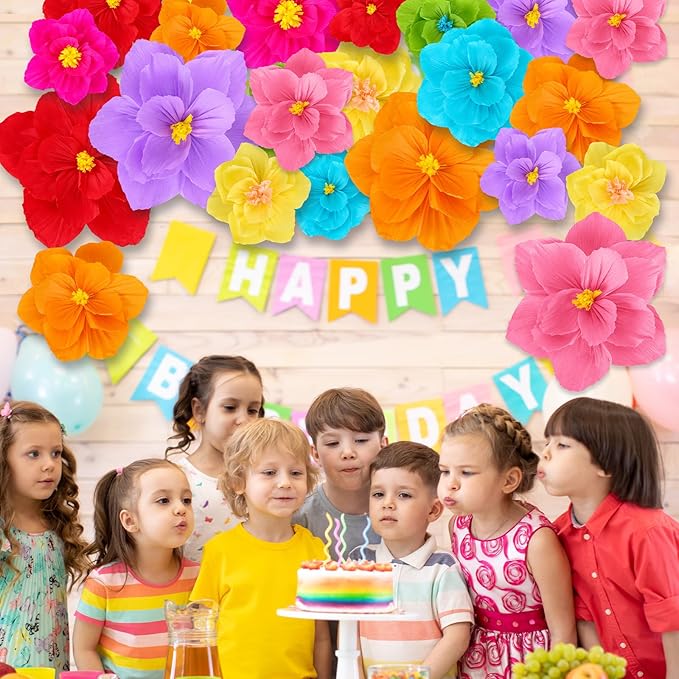 Giant Paper Flowers Artificial Large Paper Flower Decoration for Handcrafted Wall Backdrop Christmas Mexican Wedding Graduation Bridal Shower Birthday Party Supplies(Mexican Fiesta,24 Pcs)
