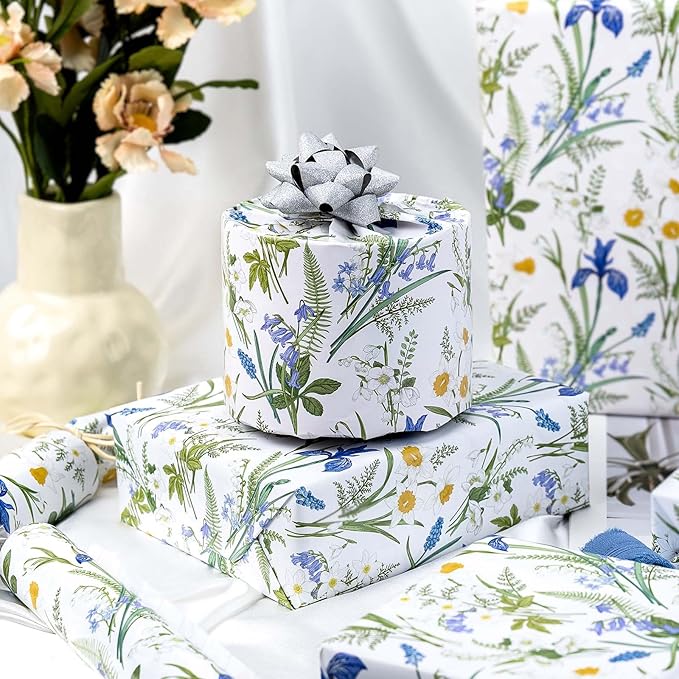 MAYPLUSS Floral Wrapping Paper Roll for Girl- 17 Inch X 16.5 Feet - Elegant Wild Flower Gift Wrap Paper for Bridal Shower, Wedding, Engagement, Birthdays