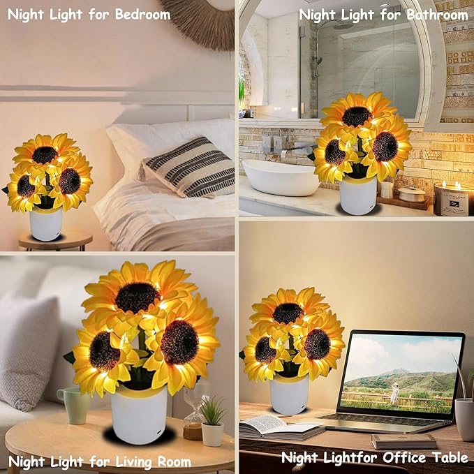 Led Sunflower Lamp Gift for Women,Flower Lamp Table Flower Desk Lamp Night Light for Bedroom Living Room Decor,Mothers Day Birthday Gifts for Her Mom Wife Girlfriend Teacher Grandma (Yellow)