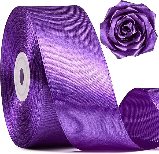 1-1/2 Inch Wide Purple Satin Ribbon, 50 Yards Solid Polyester Fabric Ribbon for Roses Making, Gift Wrapping, Christmas, Wedding Decorations, Crafts, Bows, Flower Bouquets