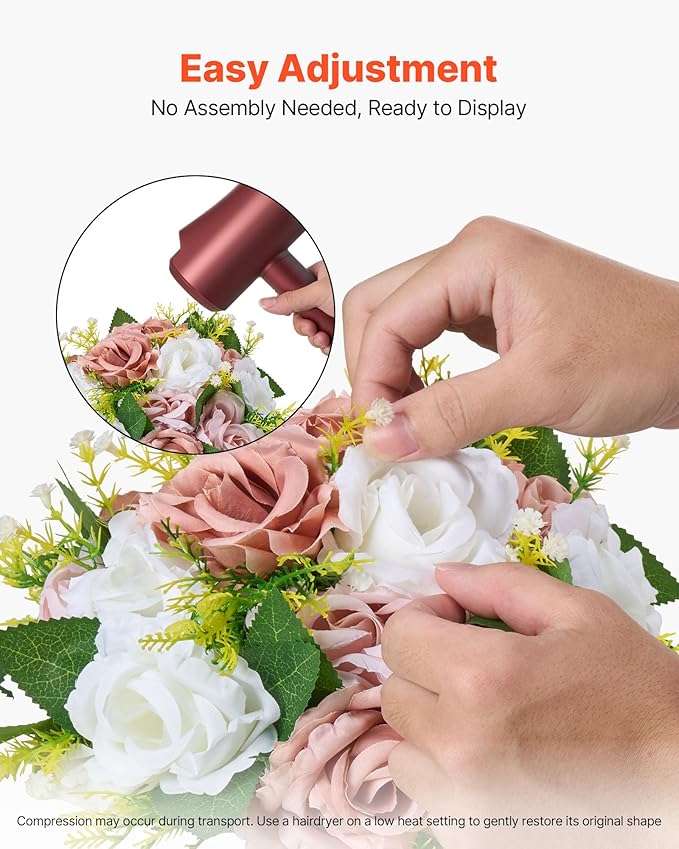 VEVOR Flower Ball Arrangement Bouquet 10PCS, 9.5-Inch Diameter Artificial Flower Balls Wedding Table Centerpieces, Faux Rose Arrangements for Wedding Centerpiece Home Decoration, Pink and White Roses