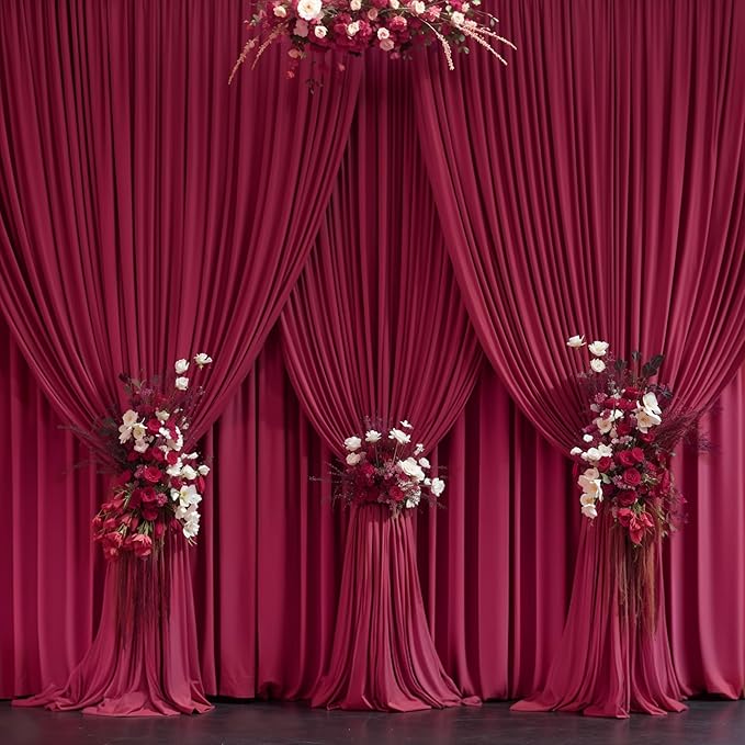 Burgundy Backdrop Curtains - 8 Panel Wrinkle-Free Polyester Photography Drapes for Baby Shower & Birthday Party - 32 X 10FT