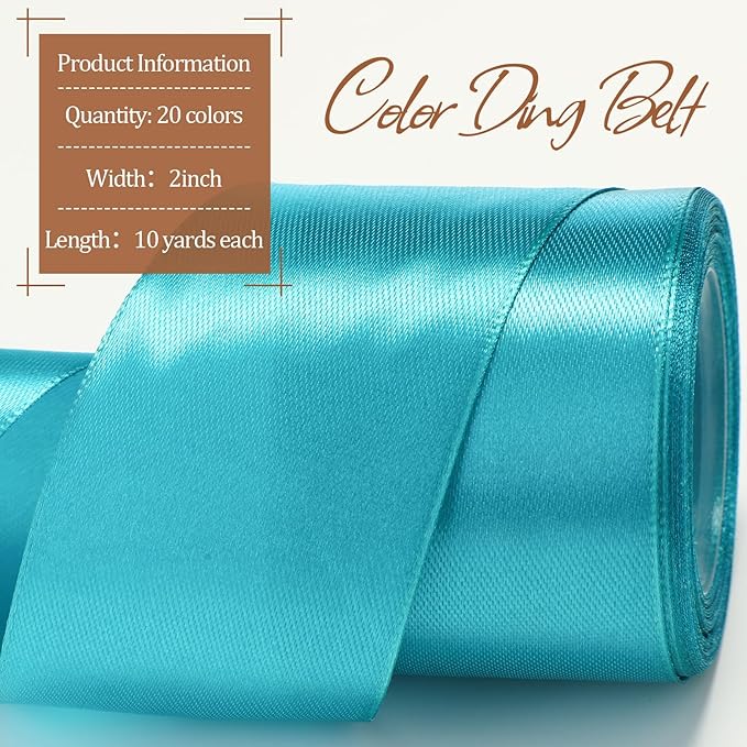 Unittype 20 Colors Rainbow Satin Ribbon 2 Inch 200 Yard Solid Fabric Ribbons 20 Rolls Satin Ribbons for Gift Wrapping Bows Crafts DIY Flower Bouquet Wedding Decor Christmas