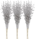 Sea Team 24-Pack Artificial Glitter Berry Stem Ornaments, Decorative Bead Sticks, Glittery Twigs, Picks, Branches for Christmas Tree, Small Vase, Holiday, Wedding, Party (17 Inches, Silver)