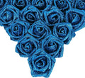 IPOPU Fake Roses,25PCS Blue Roses Glitter Roses Artificial Roses with Stems for Cake Wedding Bouquet Home Party Decoration(Blue)