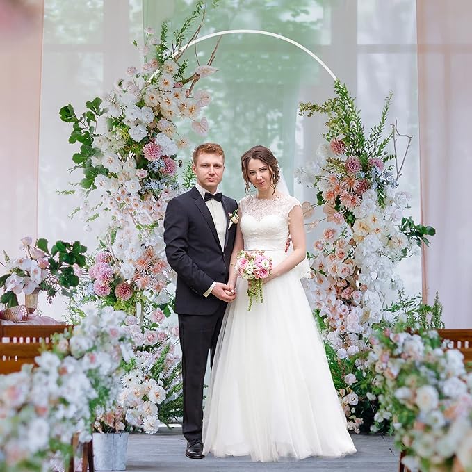 Fomcet 7.2x4FT Metal Arch Backdrop Stand Wedding Arch Frame White Balloon Arched Stand for Ceremony Birthday Party Graduation Bridal Baby Shower Anniversary Background Decoration