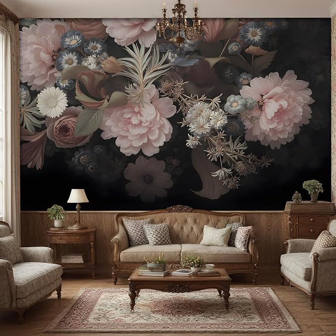 Floral Wall Murals Peel and Stick murals Removable Waterproof Large Wallpaper for Living Room Bedroom (Color-1, 118×82 inch)