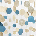 Champagne Gold Dusty Blue Beige Circle Dot Garland Hanging Paper Polka Dot Streamer for Men Boy Birthday Baby Shower Wedding Bridal Shower Retirement Engagement Bachelorette Party Decorations Supplies