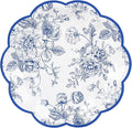 Blue Floral Party Plates - Vintage Leaf Disposable Paper Plates, Wildflower Toile 7" Scalloped Rim Dessert Plates for Christmas, Birthday, Bridal Tea Party Supplies (24 Count)