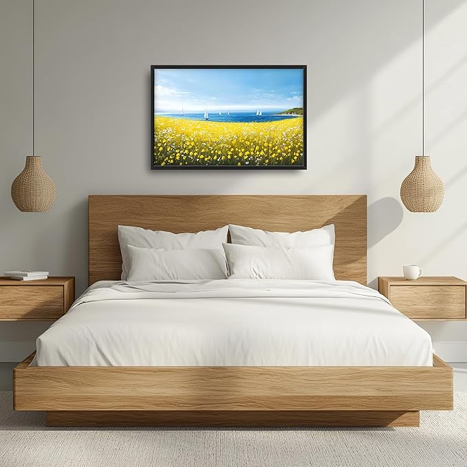 Coastal Flowers Large Wall Art Framed Wall Decor for Living Room Ocean Sailboat Pictures Oversized Canvas Print Painting Modern Extra Large Framed Artwork for Bedroom Office Home Decor 36"x24"