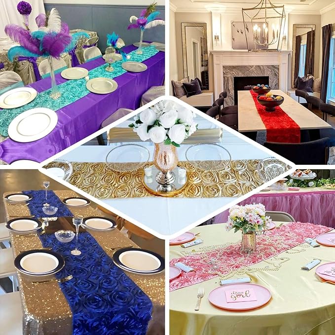 Efavormart Wonderland Rosette Premium Table Runners for Weddings Party Banquets Decor Fit Rectangle and Round Table - Fushia