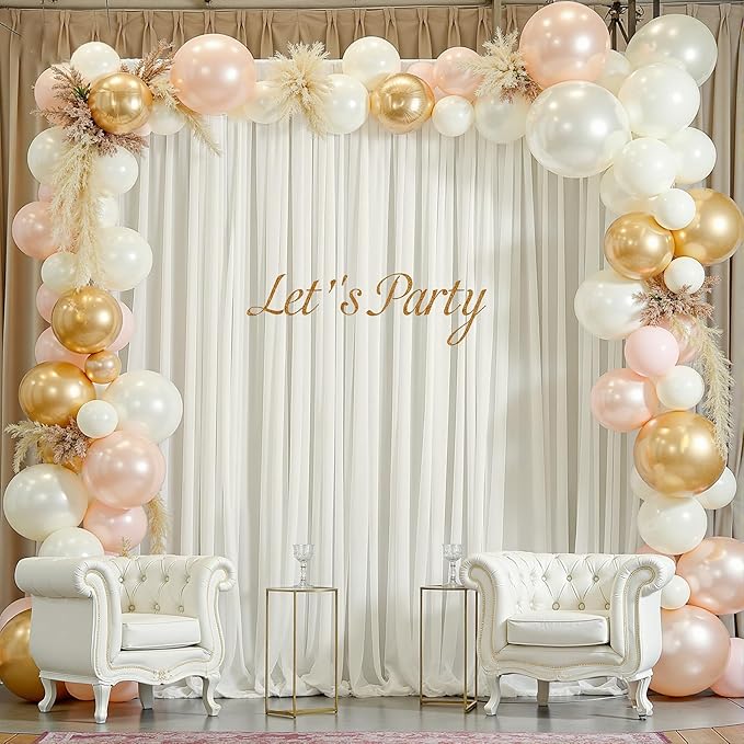 10ft x 10ft Beige Backdrop Curtains, Wrinkle-Free Sheer Chiffon Fabric Photo Backdrop Drapes for Wedding Arch Party Ceremony Stage Photography Decorations