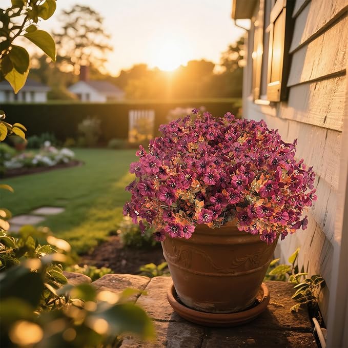 Artificial Fall Flowers Faux Mums for Outdoor Indoor Garden Home Decoration, Faux Flower Daisy with Eucalyptus Leaves Fake Mums Plants Greenery Boxwood Porch Patio, 12 Bundles