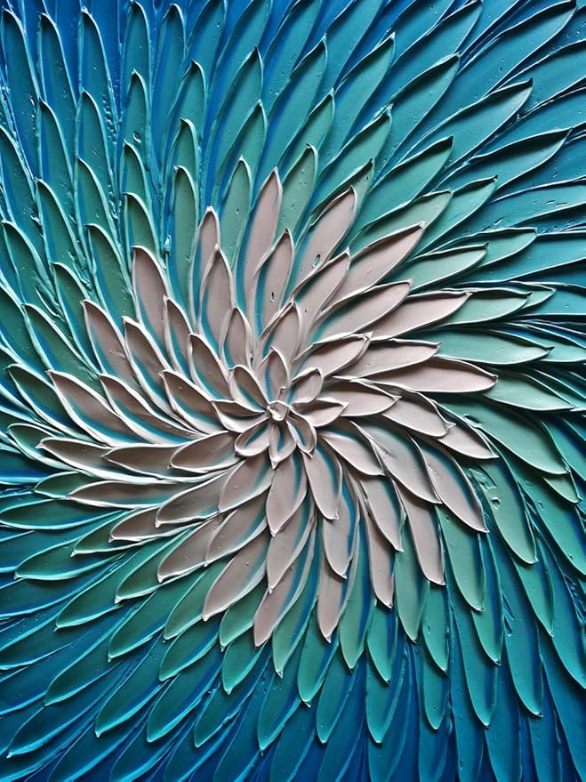 YaSheng Art - 3D Metallic Bead light Blue and Silver Texture Oil Painting on Canvas Abstract Art Pictures Canvas Wall Art Paintings Modern Home Decor Abstract Paintings Ready to hang 30x30inch