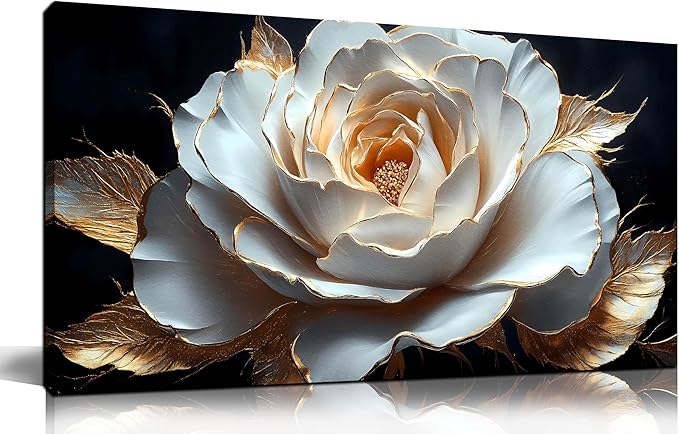 Large White Flower Canvas Wall Art for Living Room Bedroom Home Office Black and White Flower Picture Modern Canvas Prints Framed Wall Decor Artwork Size 20x40