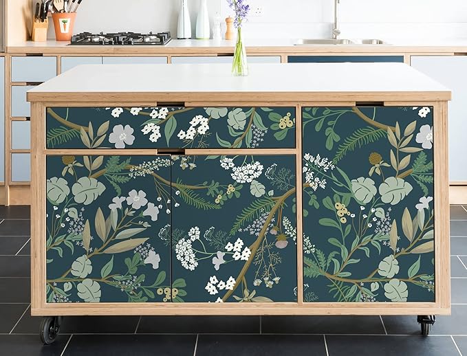 Guvana Floral Peel and Stick Wallpaper Leaf Wallpaper Green Leaves Contact Paper Vintage Flowers Self Adhesive Wall Paper for Bedroom Livering Decor 118"x16.14"