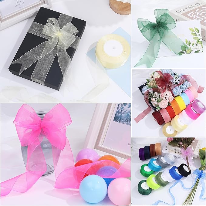 1-1/2 Inch x 50 Yards Sheer Organza Ribbon Chiffon Ribbon for Gift Wedding Flower Bouquet Wrapping Decorations Crafts (Dark Green)
