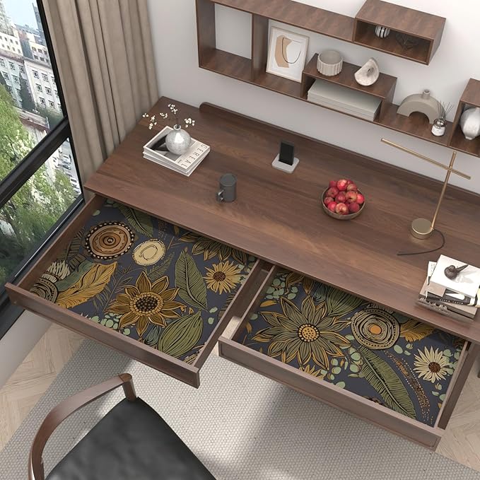 Boho Wallpaper Peel and Stick, Vintage Blue Yellow Floral Contact Paper, Botanical Flowers Antique Retro Wall Paper 17.5" x 118" Self Adhesive Removable Waterproof for Walls Shelves Cabinet Table