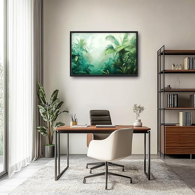 Tropical Jungle Large Decor Wall Art Forests Landscape Framed Pictures for Living Room, Nature Scenery Oversized Canvas Print Painting Modern Extra Large Framed Artwork for Bedroom Office 36"x24"