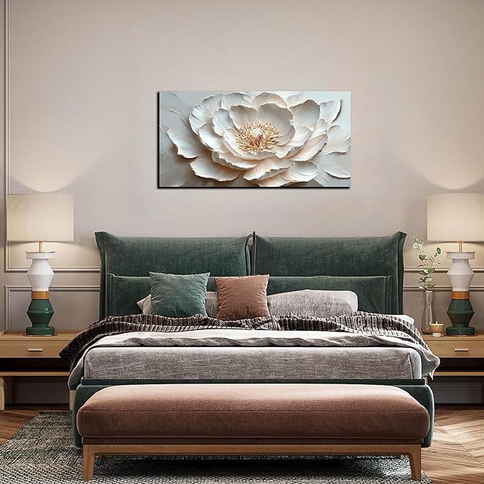 Flower Art Wall Decor for Living Room - White/Pink/Beige Canvas Wall Art for Office - Modern Wall Decor for Bedroom Women Size 20 x 40 Inch