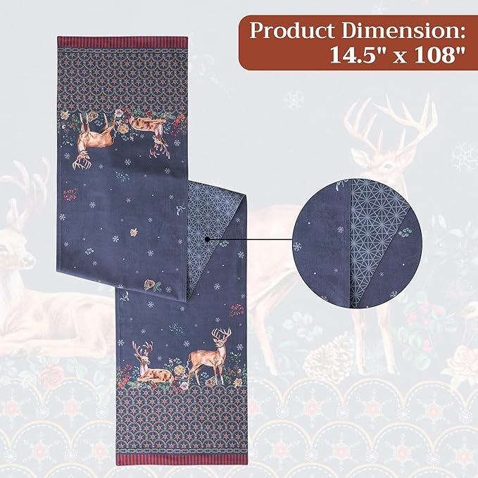 Maison d' Hermine Table Runner 100% Cotton Double Layer Table Runners 108 inches Long for Thanksgiving Christmas Decorations Home Kitchen Dining Party Wedding (Christmas Joy, 14.5" x 108")