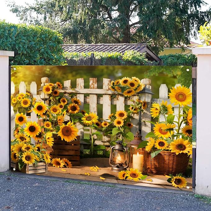 Rustic Sunflowers Backdrop Rustic Wooden Fence Sunflower Floral Photography Background for for Girls Woman Garden Party Banner Decoraitons Portrait Photo Booth Studio Props 7x5ft FU013DX