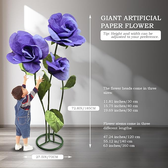 3pc Large Flowers Home Outdoor Decorations - Artificial Paper Large Flowers Adjustable Bendable Flower Decorations for Wedding Background Decor, Shop Window Display,Photography Props, Banquet (Purple)