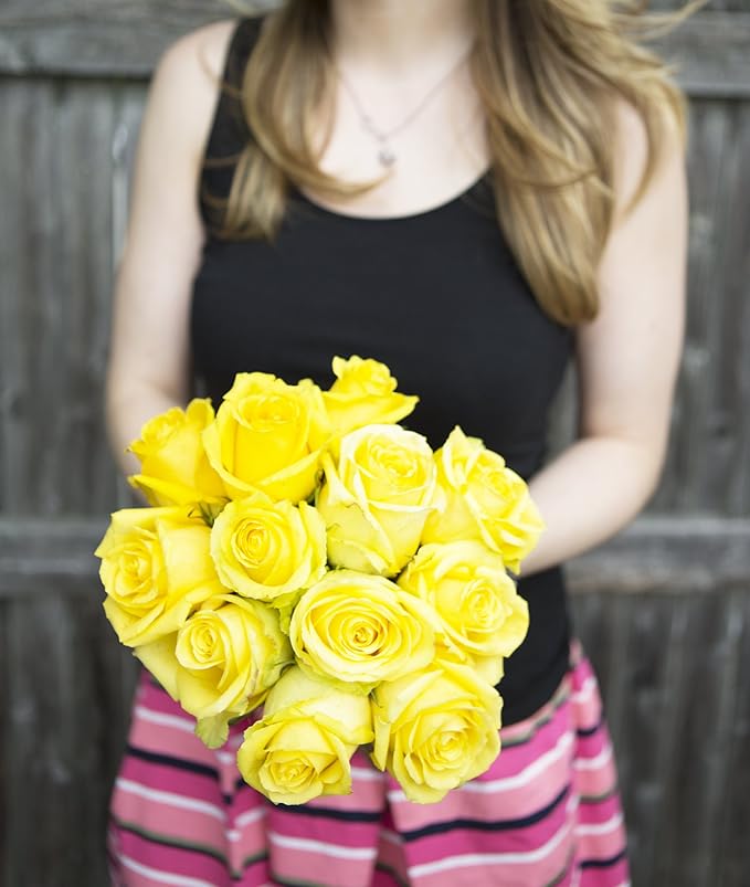 Blooms2Door PRIME NEXT DAY DELIVERY - Fall Collection - Yellow Sunshine Bouquet of 12 Yellow Roses with Vase|.Gift for Birthday, Thank You, Valentine, Mother’s Day Fresh Flowers