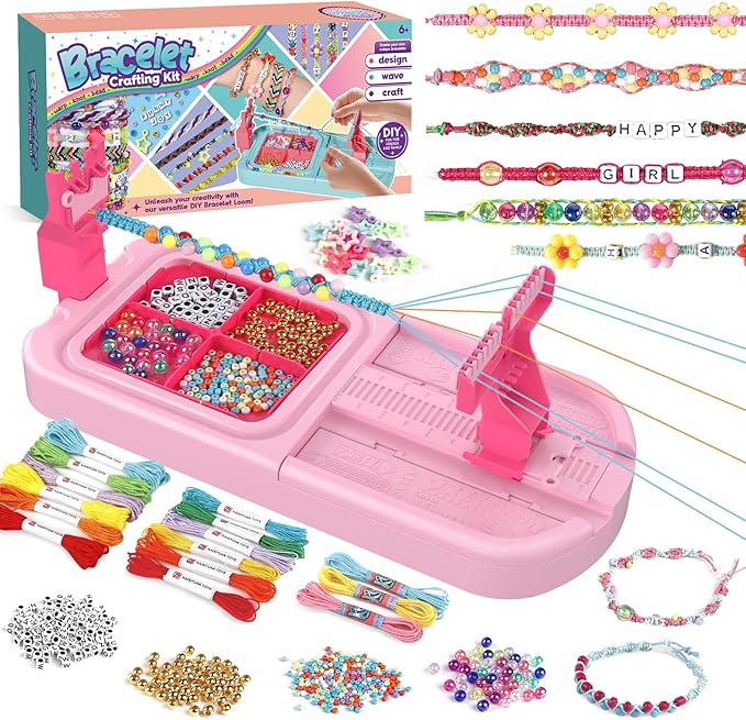 IFLOVE Arts and Crafts for Kids Ages 8-12,Friendship Bracelet Making Kit for Girl,DIY Arts and Crafts Maker for Kids,Jewelry Making Kit Christmas Gifts for Ages 6 7 8 9 10 11 12 Year Old (Rose)
