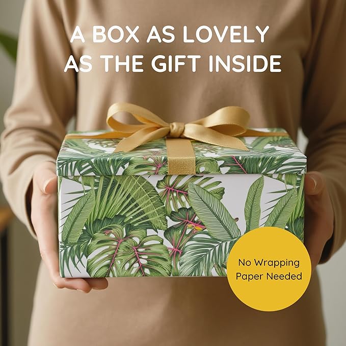 Soul & Lane Decorative Storage Cardboard Boxes with Lids | Tropical Breeze - Set of 3 | Green Jungle Leaves Paperboard Nesting Boxes