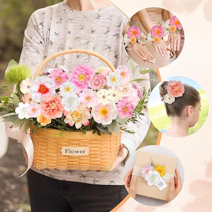 210 Pcs Mini Silk Flower Heads Small Pink Fake Rose Daisy Faux Flowers Bulk for Crafts Artificial Loose Fabric Flowers Heads Sunflower Bulk for Wedding Hair Cap Dresses Decorations (Light Pink Mixed)