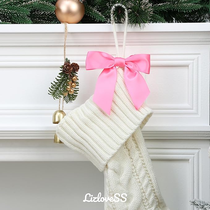 Pink Satin Ribbon Twist Tie Bows 5 Inch Pre-Tied Hot Pink Gift Bows for Crafts, Treat Bags, Party Favors, Wedding, Baby Shower, Candy Apple, Christmas Tree (36 Pack)
