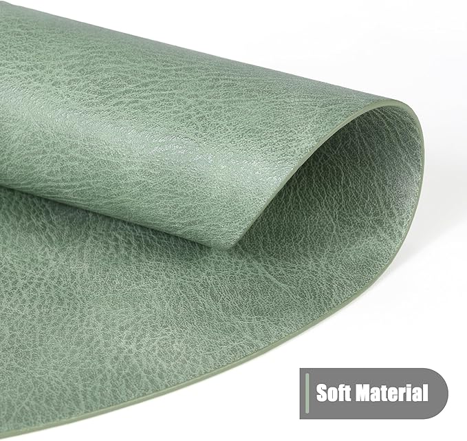 PU Leather Placemats Set of 6,15 Inches Round Washed Cowhide Pattern Table Mats for Dining Table, Kitchen, Party Decoration(Retro Green)